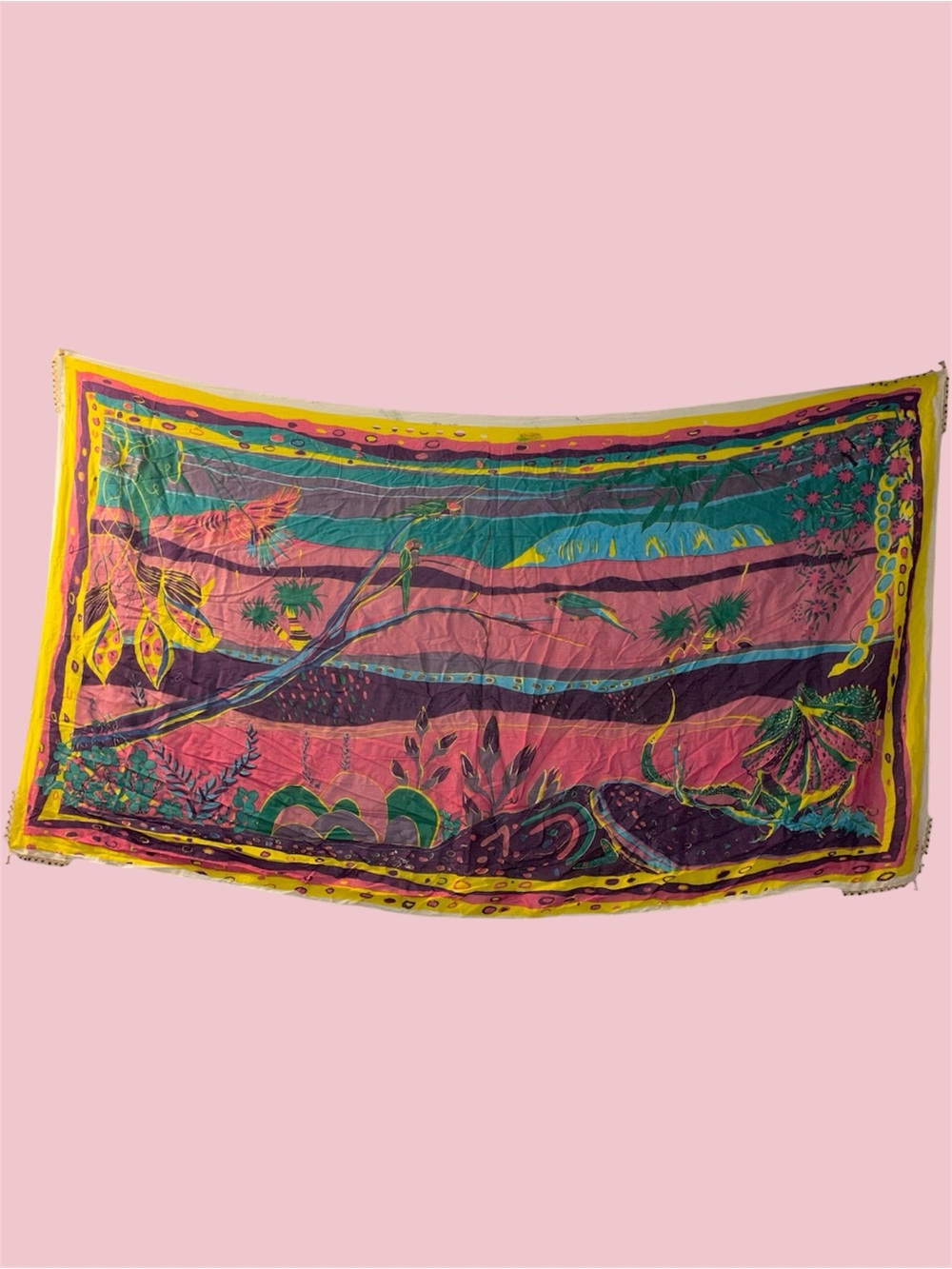 Jasmine Vibrant Tropical Botanical Patterned Pink Multicolor Beaded Scarf